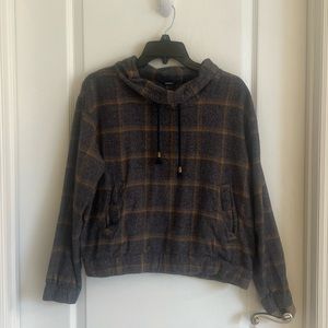 Blue and Orange High-Neck Drawstring Top